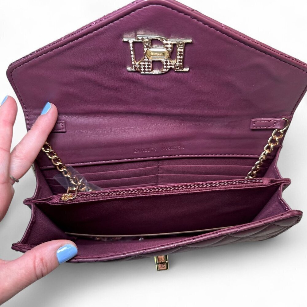 Badgley Mischka Diamond Quilt Convertible Crossbody - Plum/Burgundy - Picture 8 of 16